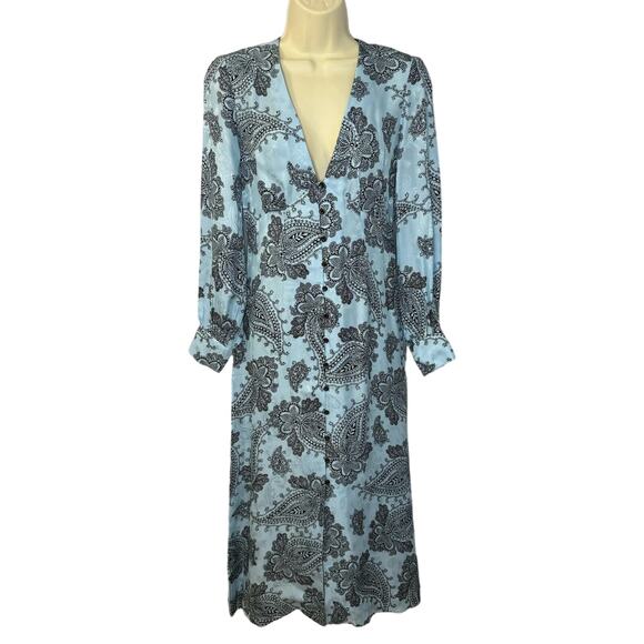 Sandro Paris Printed Silk Beane Jacquard Button Down A Line Midi Dress Classic S - Picture 2 of 16